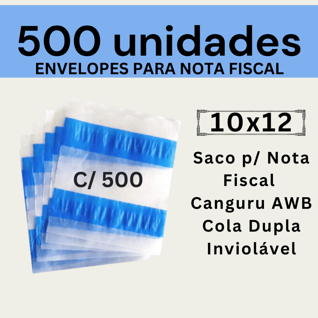 Kit 500 Envelopes Canguru Nota Fiscal 10x12 500 Unid Awb Danfe Saco Canguru Awb Saquinho Para Nota Fiscal ou Declaração