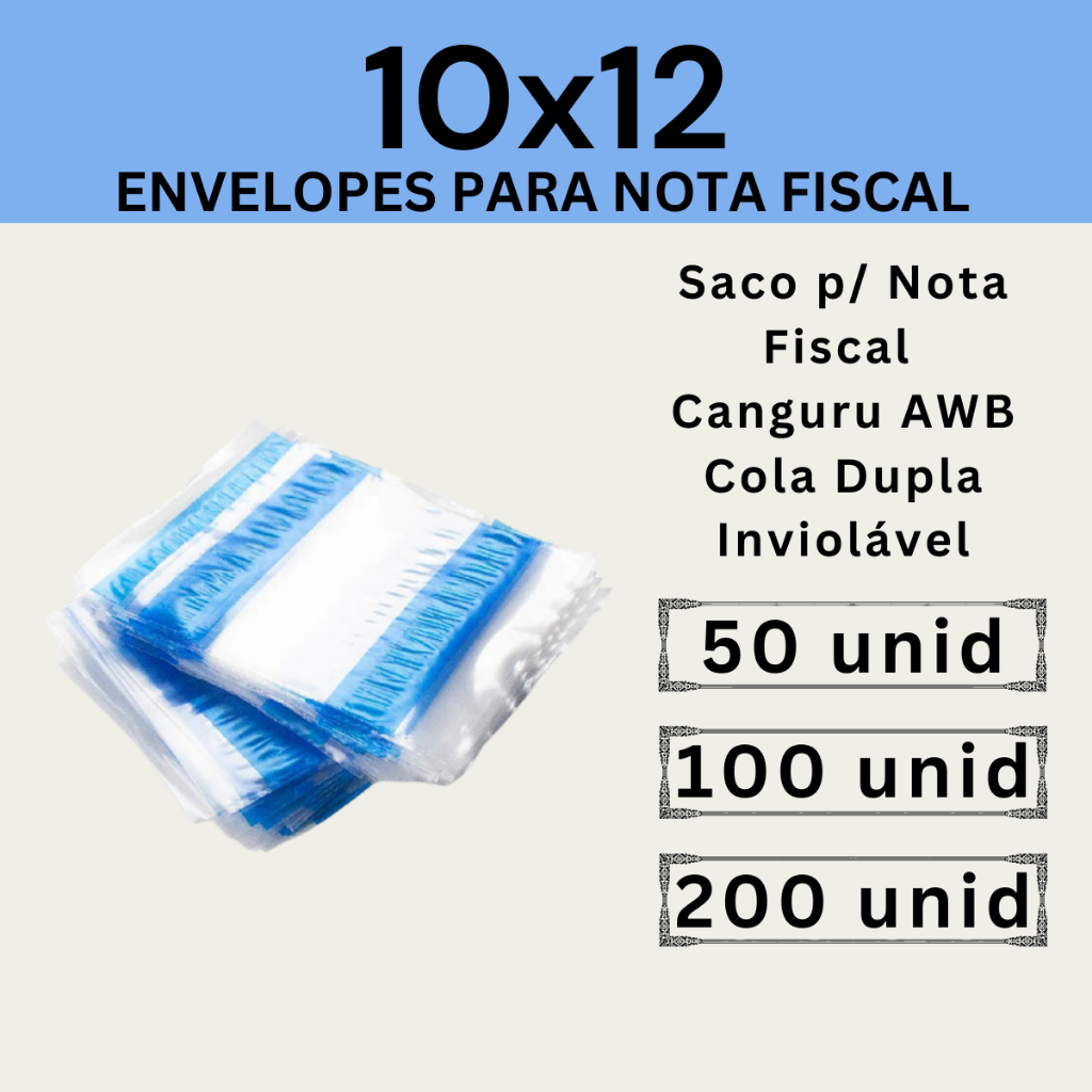 Envelopes Canguru Nota Fiscal 10x12 50, 100 ou 200 un Awb Danfe Saco Canguru Awb Saquinho Para Nota Fiscal ou Declaração em Oferta na Shopee