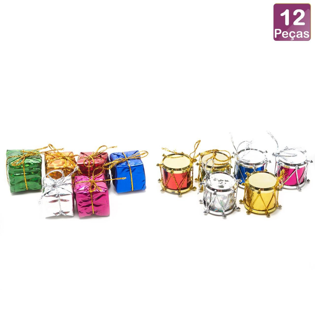 12 Pendente Tambor 2,5cm Presentes Natal Decoração Natalina