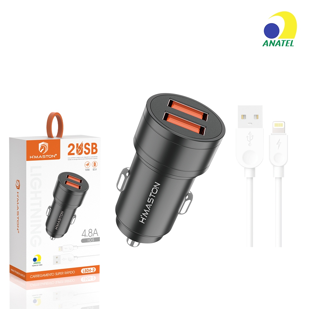 Carregador de Carro para Celular USB 4.8A Carregador Veicular Turbo Carga Rápida com Cabo LS04 em Oferta na Shopee