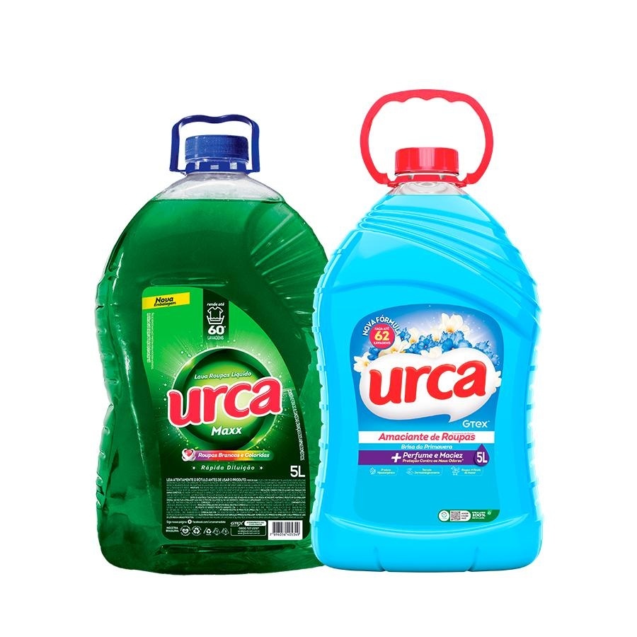 Kit 1 LAVA ROUPAS LIQUIDO URCA VERDE 5L + 1 AMACIANTE URCA BRISA AZUL 5L Rende ate 62 Lavagens PROMOÇÃO