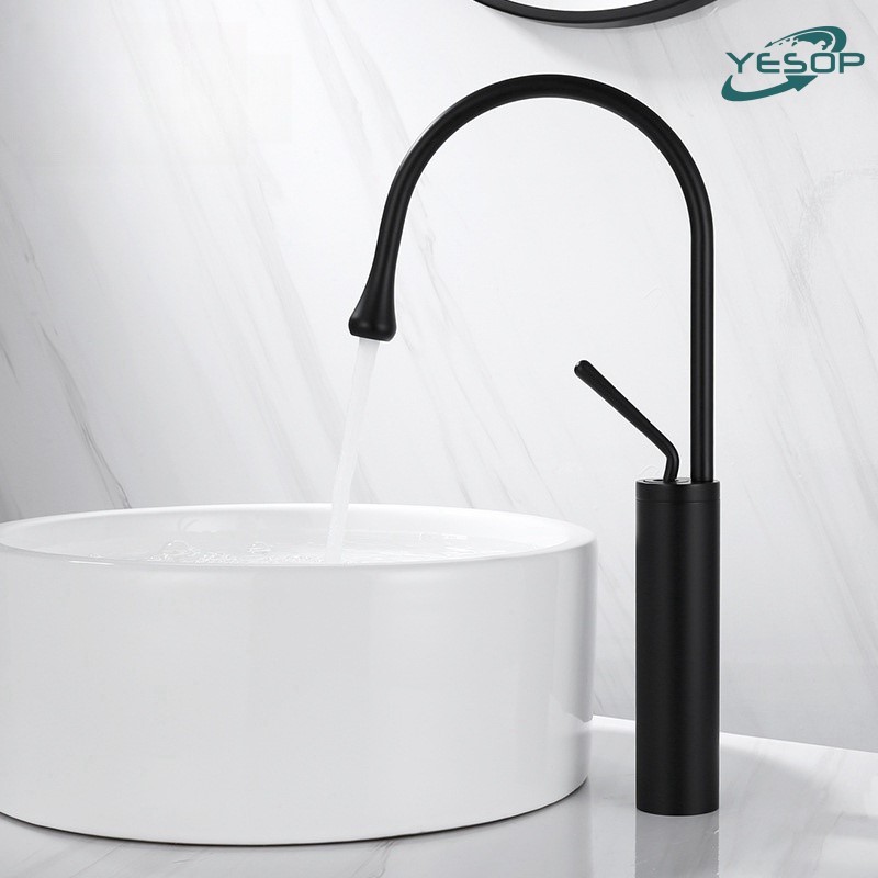 Torneira Pia Banheiro Preta Fosca Luxo Material Cobre Misturador Monocomando Alta 45cm Yesop