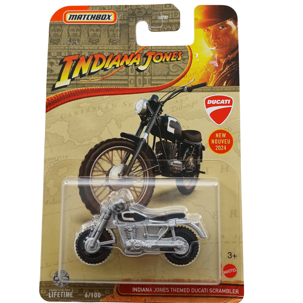 Matchbox Indiana Jones Moto Ducati Themed Ducati Scrambler Mattel escala 1:64 Metal New Nouveu 2024