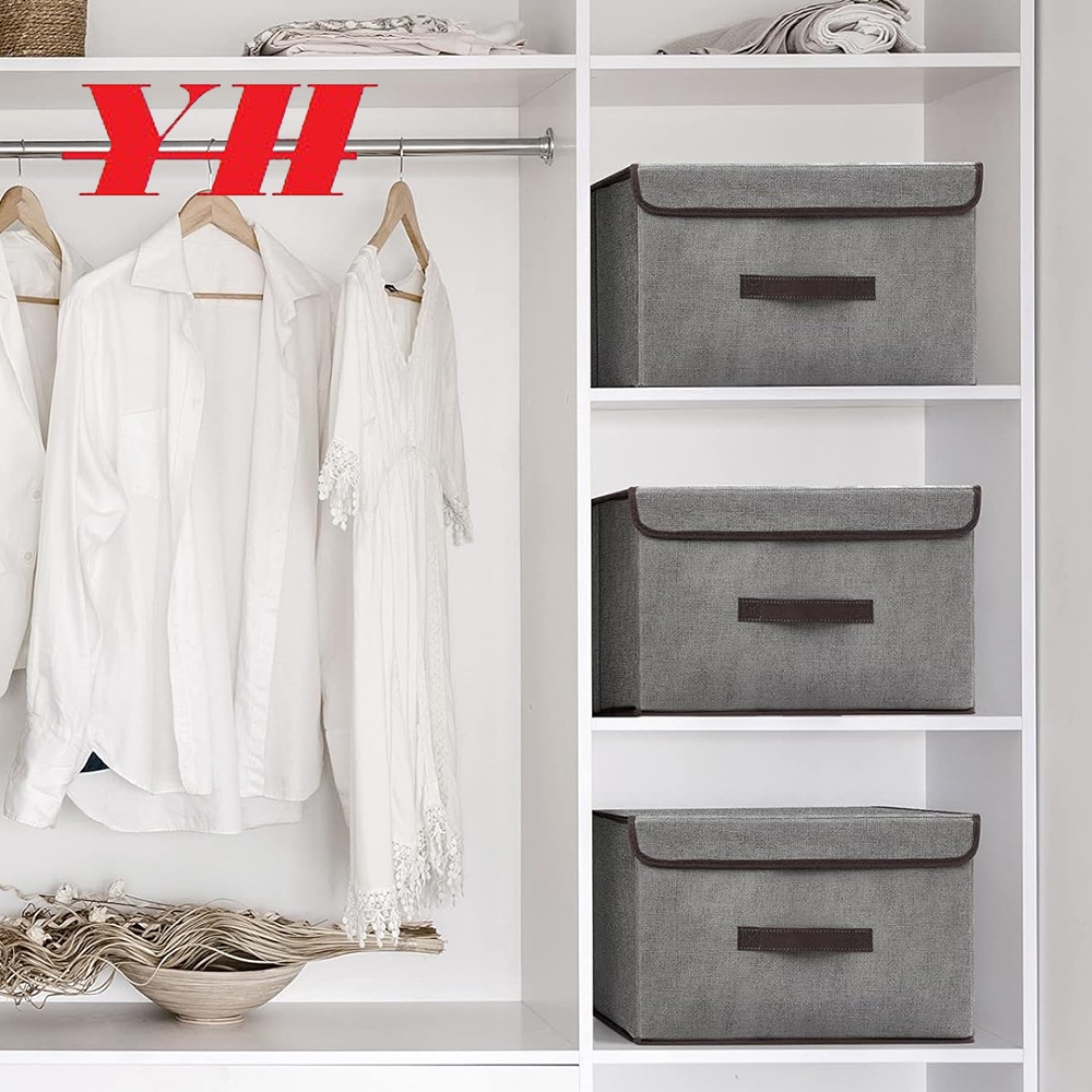 YH- Caixas de armazenamento de tecido, caixa de armazenamento com tampa organizador de cesta dobrável caixas grandes em Oferta na Shopee