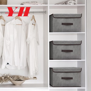 YH- Caixas de armazenamento de tecido, caixa de armazenamento com tampa organizador de cesta dobrável caixas grandes em Oferta na Shopee