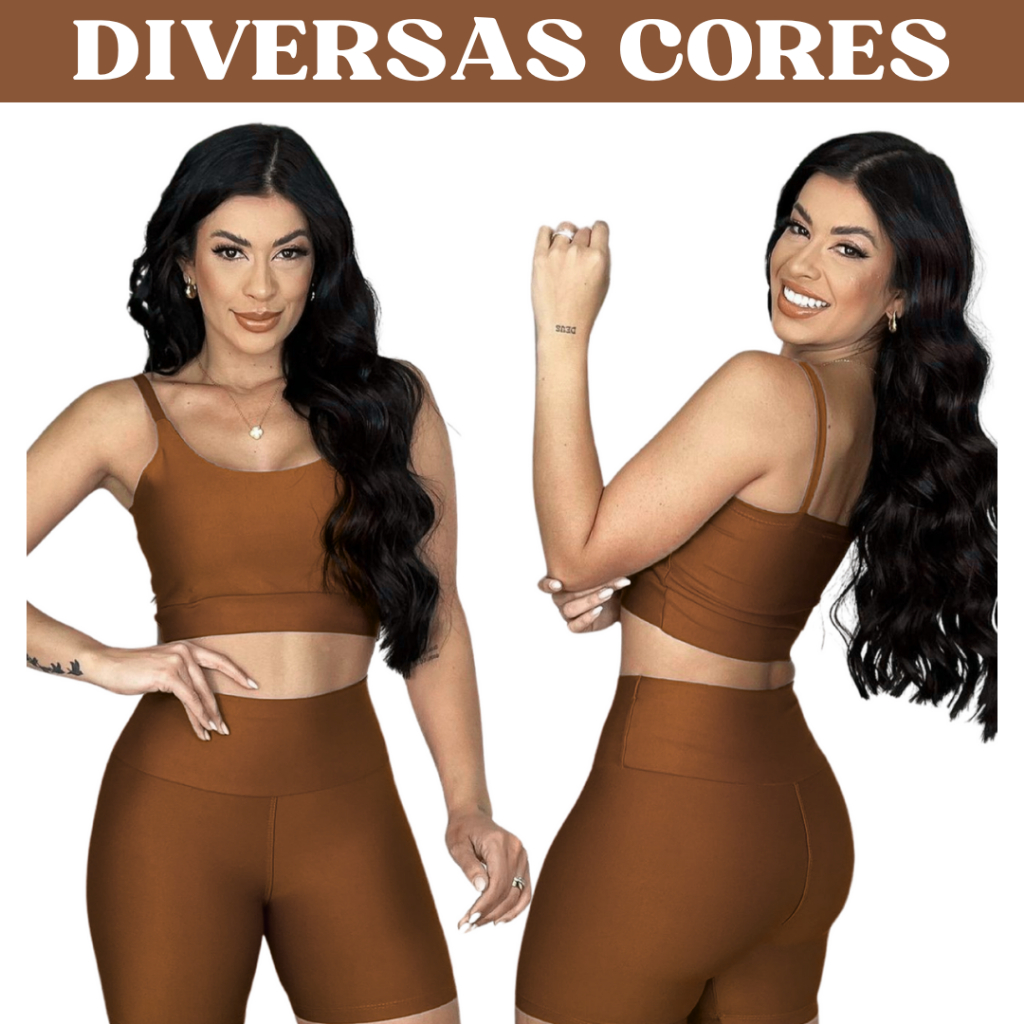 Conjunto Short Cintura Alta e Top Zero Transparência Bojo Removível Suplex Power Feminino Reforçado em Oferta na Shopee