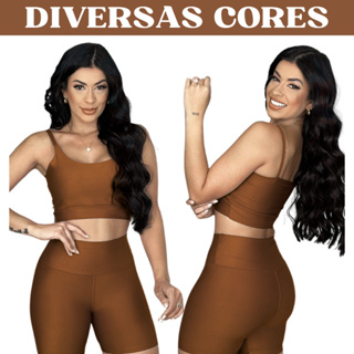 Conjunto Short Cintura Alta e Top Zero Transparência Bojo Removível Suplex Power Feminino Reforçado em Oferta na Shopee