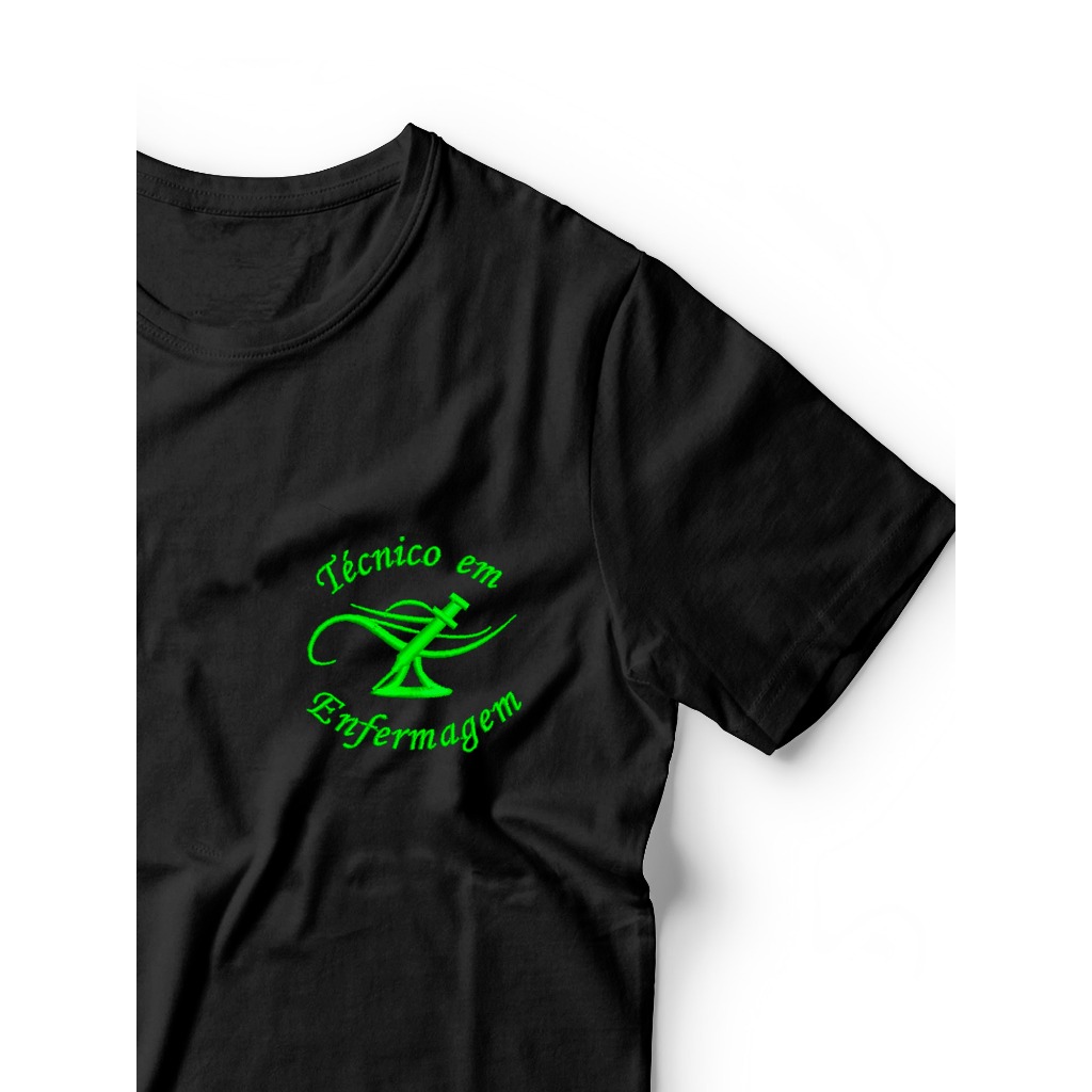 Camisa Técnico em Enfermagem Bordada Técnico Enfermagem Seringa Simbolo Malha PV Confort T-shirt Camiseta