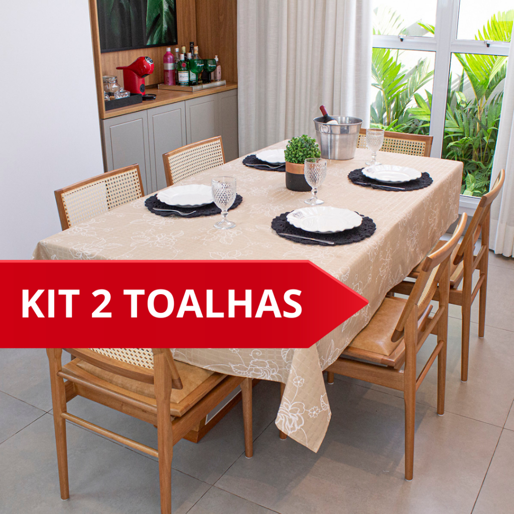 Kit 2 Toalhas De Mesa 6 Cadeiras Lugares Retangular Texturatta 2,10x1,50m Buffet Festa Cozzilar