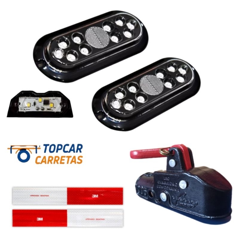 Kit LED Carretinha Reboque Munheca e Faixa Refletiva 3m Completo Reboque Peças Carretinha