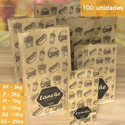 100 Saco Kraft Delivery SOS IMPRESSO PP / P / M / G / GG / ExtraGG off (CHOCO)