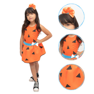 Vestido Fantasia Cosplay Pedrita Infantil com lacinho flintstones em Oferta na Shopee