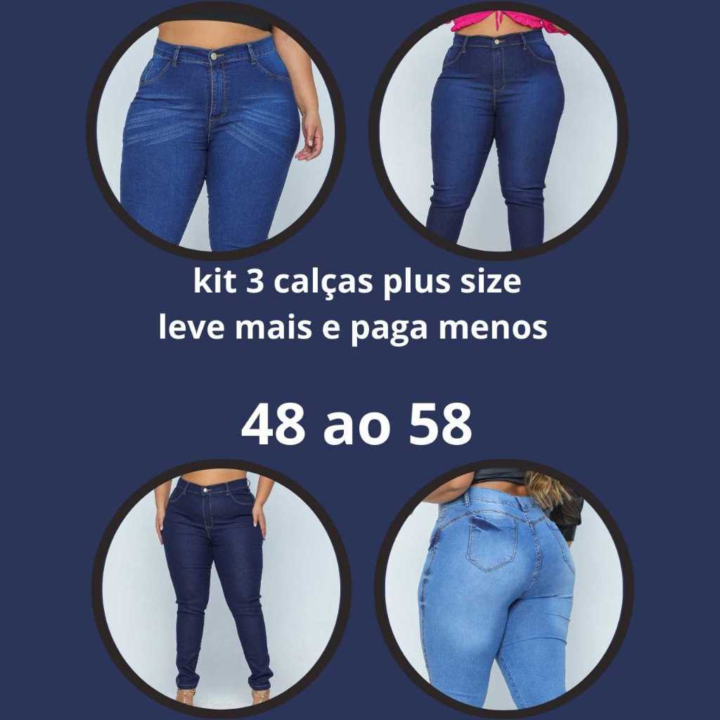 Calça Jeans Feminina Plus Size KIT 3 CALÇAS em Oferta na Shopee