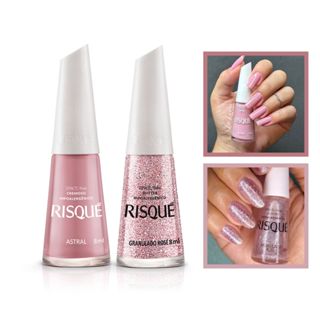 Kit Esmalte Risque Combinação Astral + Granulado Rose em Oferta na Shopee