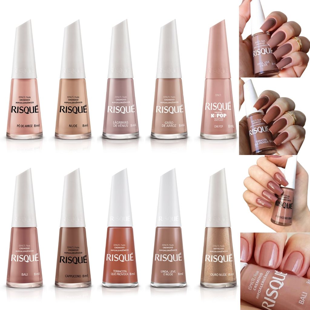 Kit Esmalte Risque Atacado Manicure 10 Cores Tons Nude