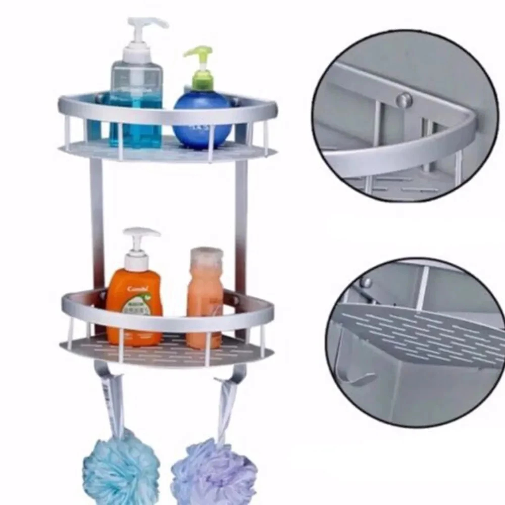 Suporte de Shampoo Aluminio Rack de Banheiro Sabonete Prateleiras Parede com gancho