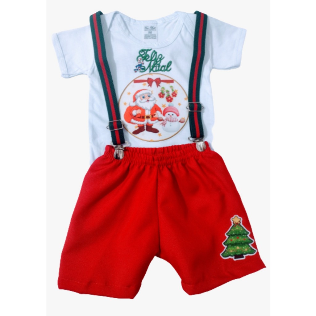 Roupa De Natal Bebê Menino Conjunto Temático Festa Natalina Infantil Papai Noel Com Suspensório Ensaio Fotos
