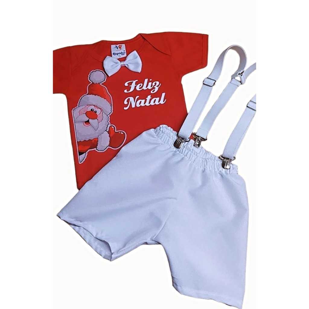 Conjunto Roupa Infantil P/ Bebê Menino Feliz Natal Papai Noel Festa Natalina Ensaio Fotos Mesversário Temático