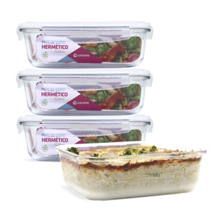 Jogo 4 Potes de Vidro Retangular 1520ml com Tampa Hermética em Oferta na Shopee