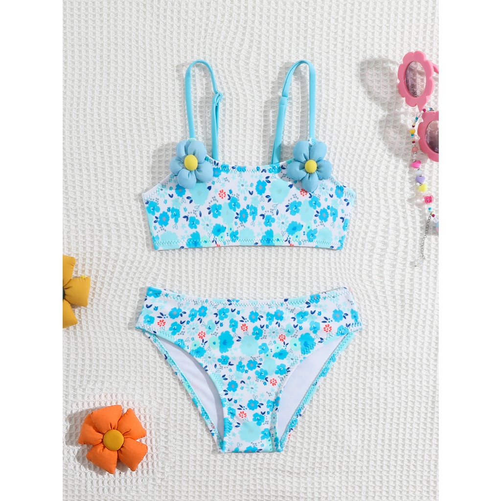 RWX VEST - CONJUNTO DE PRAIA INFANTIL COM ESTAMPA FLORAL E ADEREÇOS DE FLORES - B3047