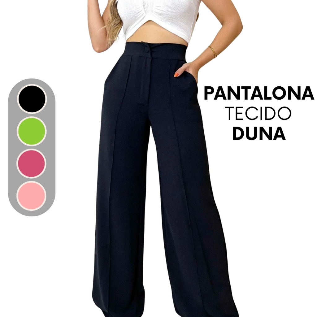 Calça Pantalona Feminina Tecido Duna Elástico na Cintura Super Confortável