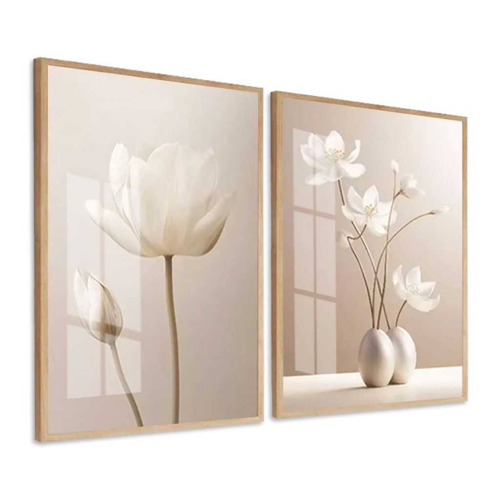 Kit 2 Quadros Decorativos Flores Bege Tons Nude Moldura e Vidro Sala Quarto Corredor em Oferta na Shopee