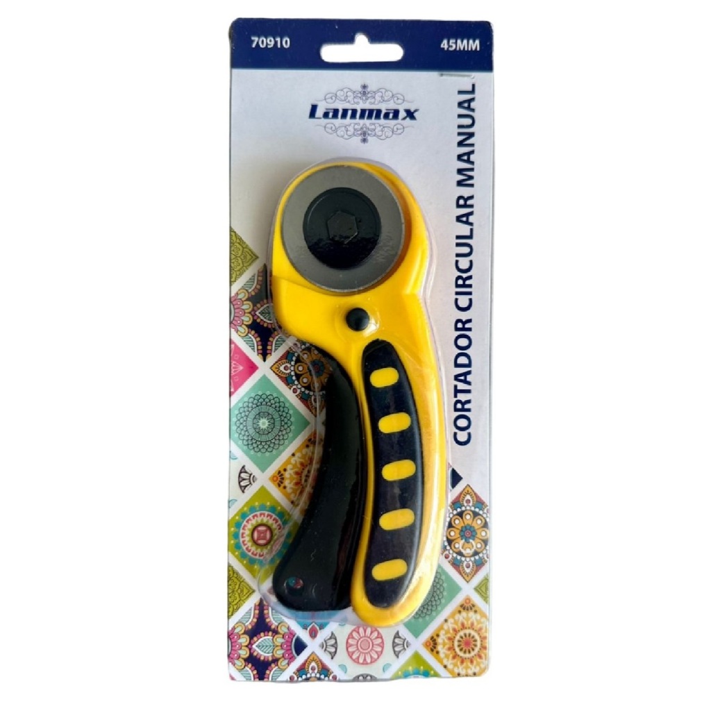 Cortador Circular Manual Amarelo 45mm Papel Tecido Eva Patchwork Aço Carbono Ergonômico Confortável