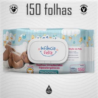 12 Pacotes Toalhas Umedecidas Hipoalergenicas - 150 Folhas 20x12 cm 98% Água – Infancia Feliz em Oferta na Shopee