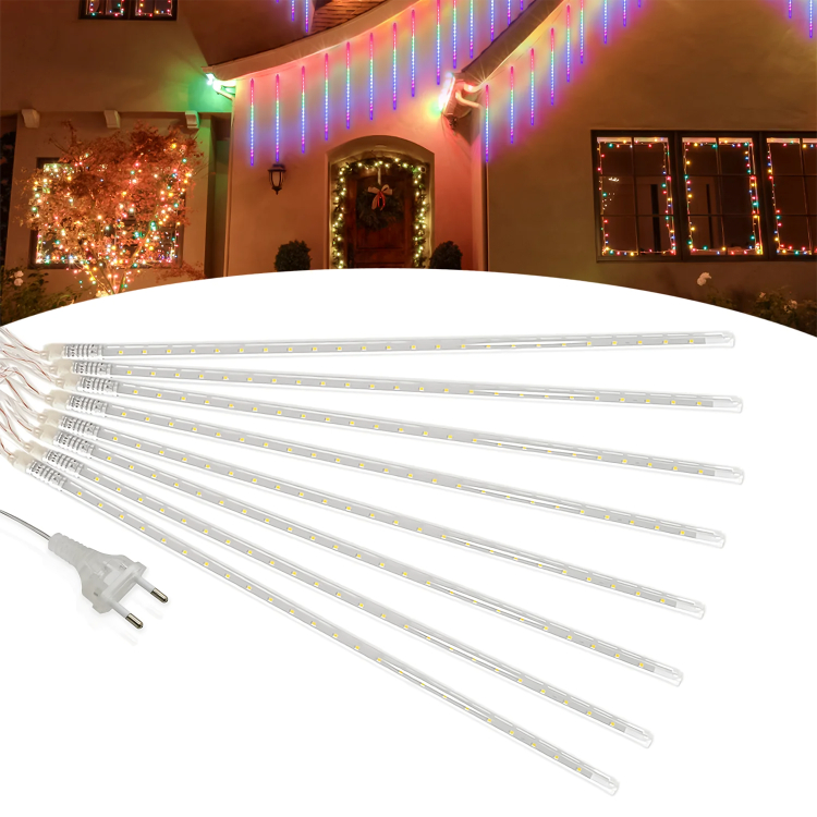 Cascata 8 Tubos Queda Pisca Pisca Chuva Gelo 50cm Luz Branco, Amarela, Colorido Led Tubo Cascata Pisca Pisca Natal