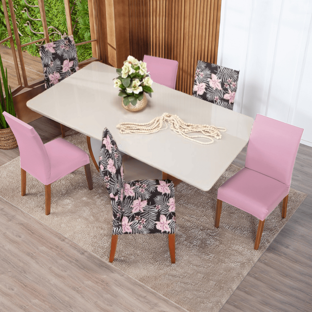 Kit Capas Para Cadeira De Jantar Mista Estampada E Lisa