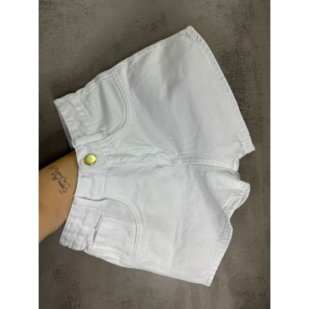 Short Jeans Branco Cintura Alta Basico com barrinha - Sem Elastano 100% algodão ano novo em Oferta na Shopee