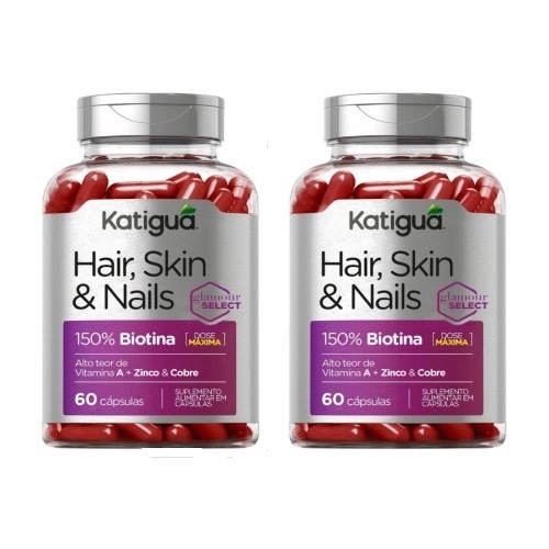 KIT 2 Hair Skin and Nails 60caps cada SUPER VITAMINA PARA CABELO UNHA E PELE - Validade 08/26