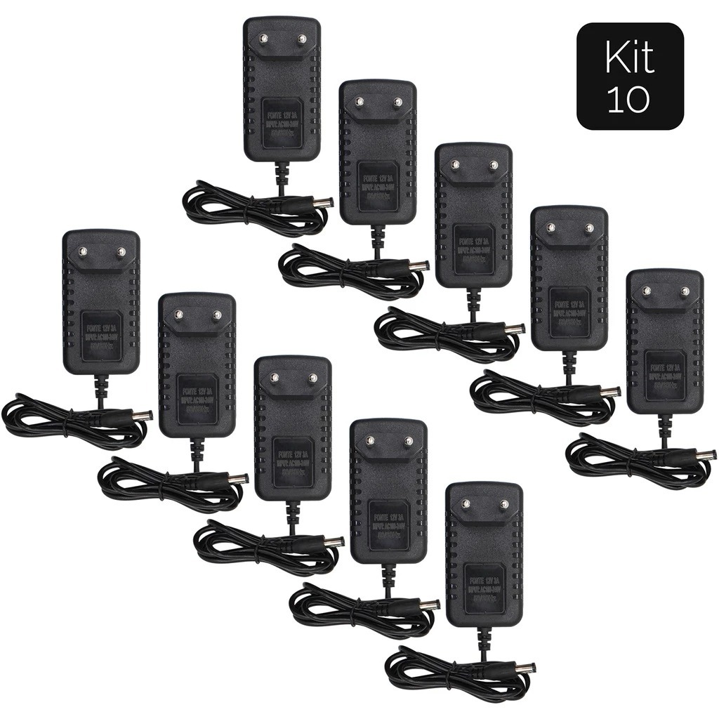 Kit 2, 5, 10, Fonte 12v 2A Amperes Eletrônica Plastica Estabilizada Chaveada Bivolt Cftv Fita Led revenda