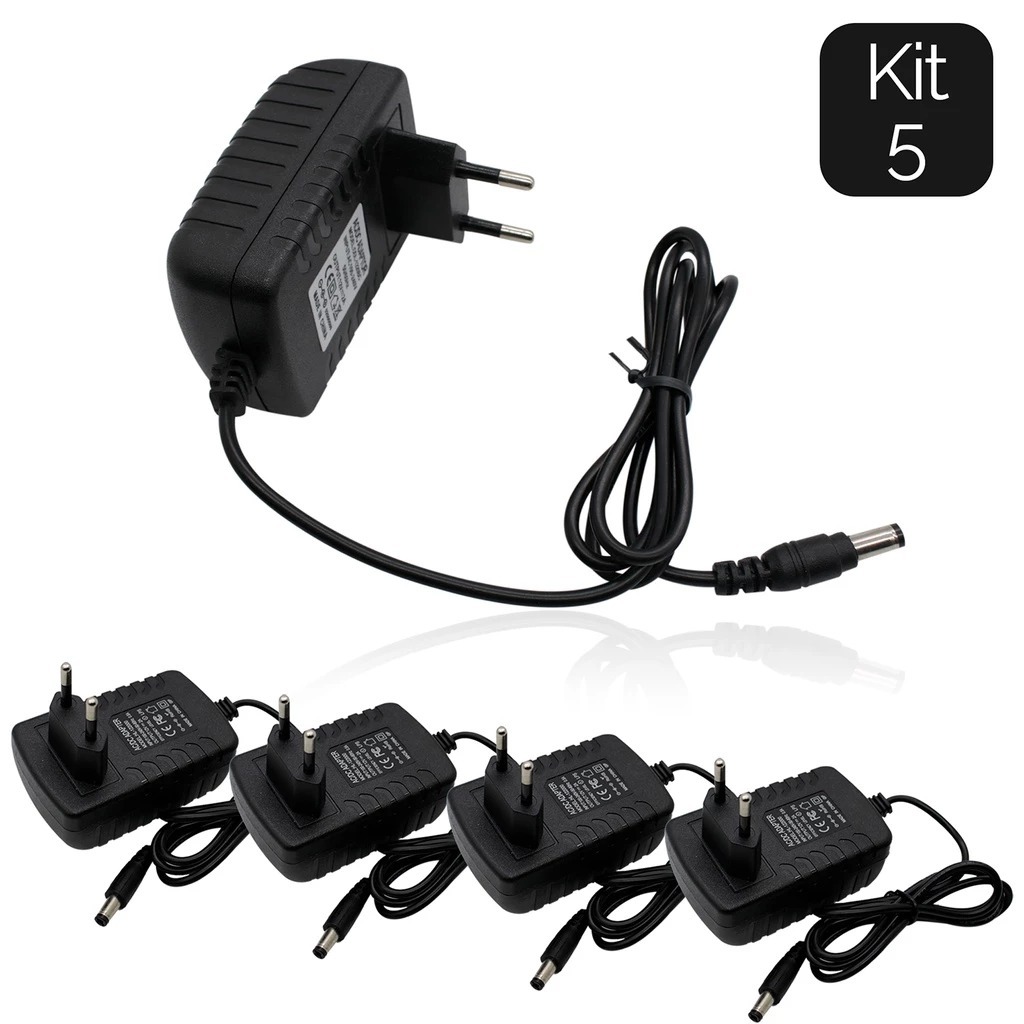 Kit: 5 pç Fonte 12v 2A Amperes Eletrônica Plastica Estabilizada Chaveada Bivolt Cftv Fita Led revenda