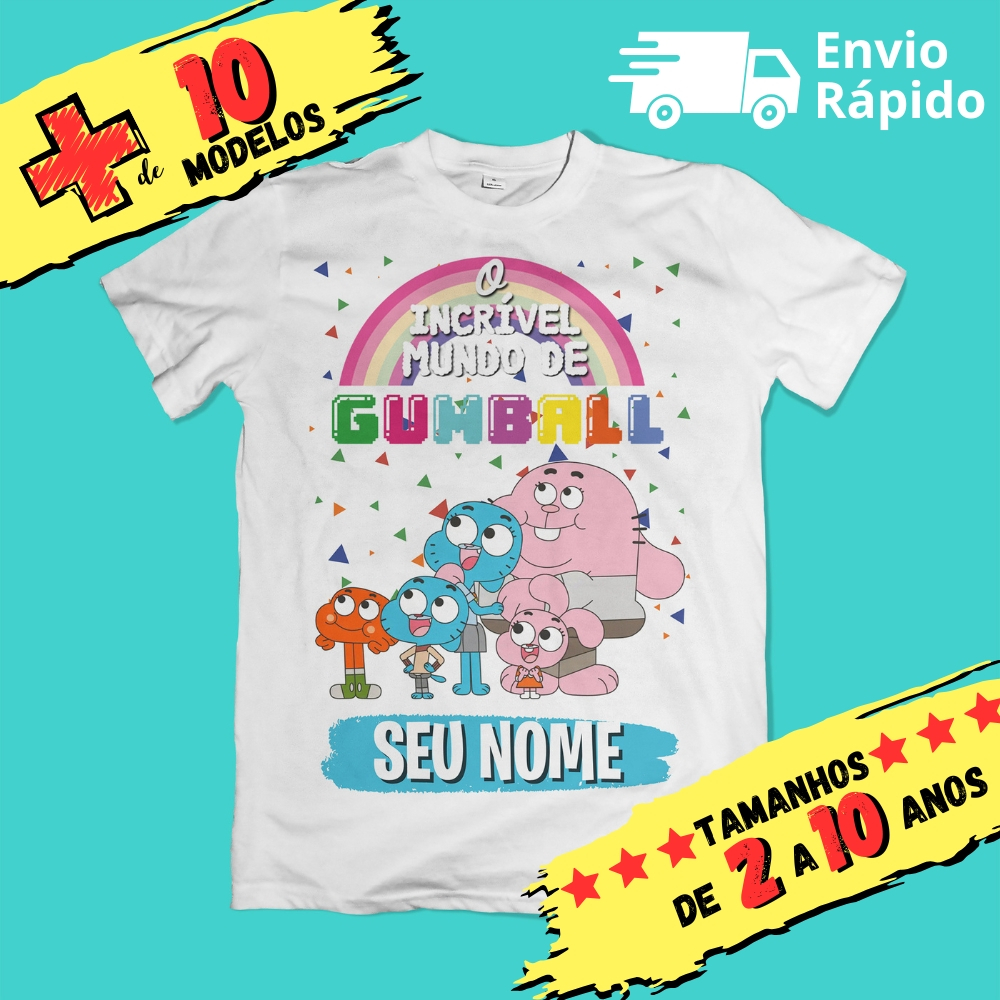 Camiseta Infantil Unissex O incrivel mundo de gumball Personalizada com nome (OPCIONAL) em Oferta na Shopee