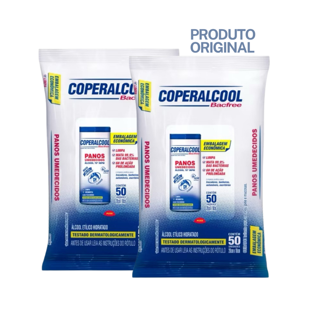 Kit 2x Refil Lenços Panos Umedecidos Álcool Coperalcool 50 Unidades