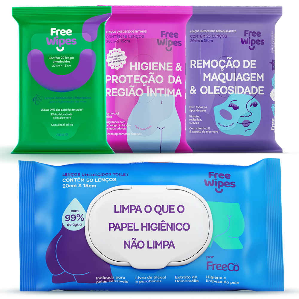 Free Wipes Antisséptico, Íntimo, nº2 e Demaquilante - Kit Completo em Oferta na Shopee