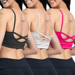 KIT 03 - Top Academia Alcinha Fitness Com Cruzado nas Costas Suplex Power - Costas Xis Top Fitness - Varias Cores