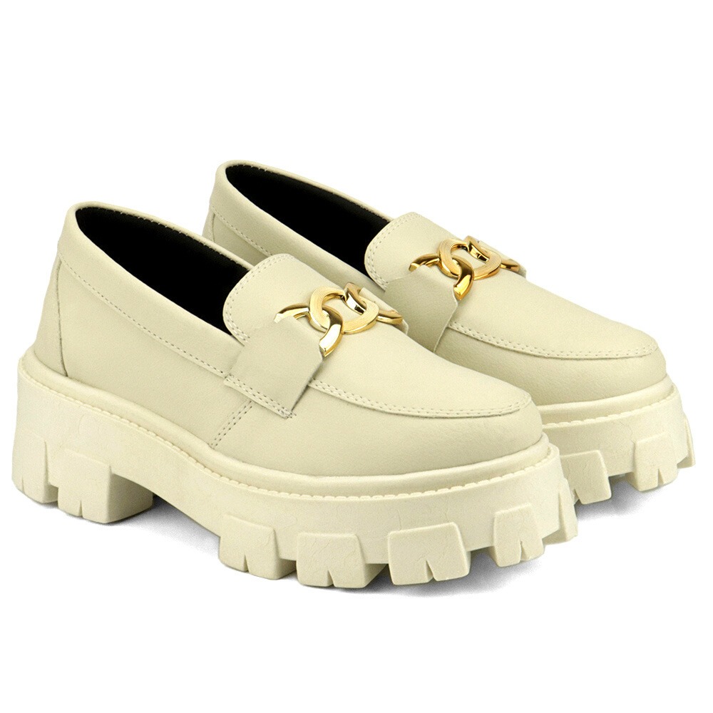 Mocassim Feminino Plataforma Bloqueira Tratorado Oxford