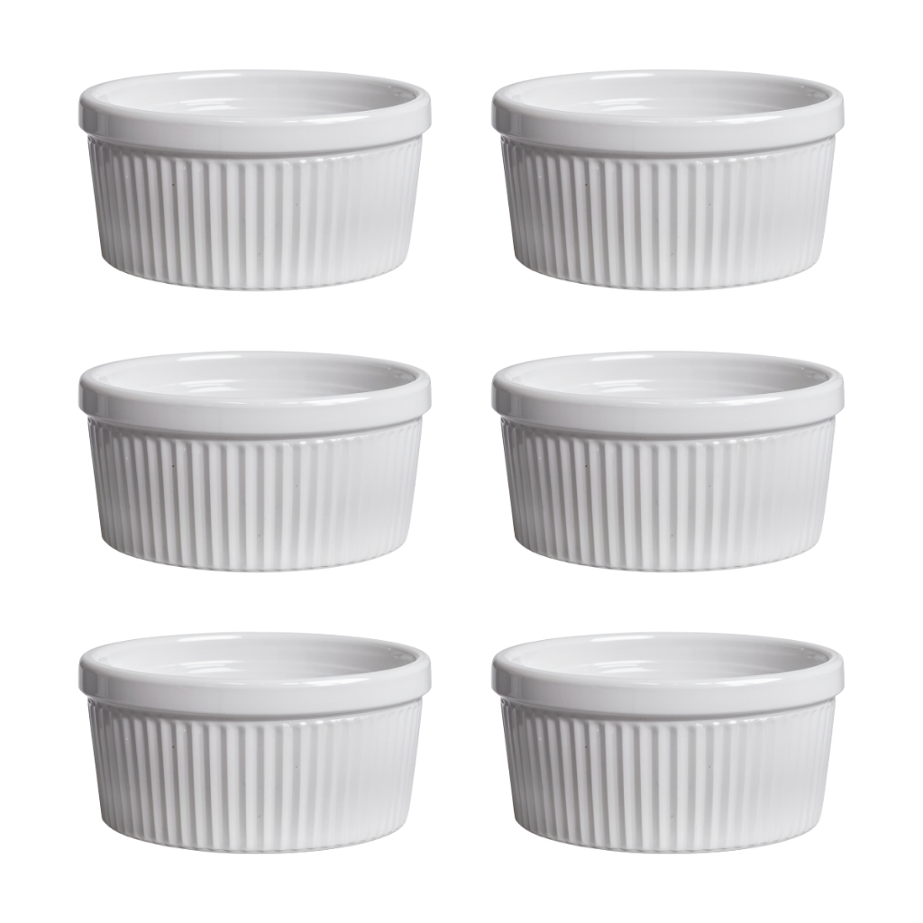 6 Pecas Tigelinhas de Porcelana Ramekin Branca Canelada Petiscos Molheira Decoracao Mesa O...