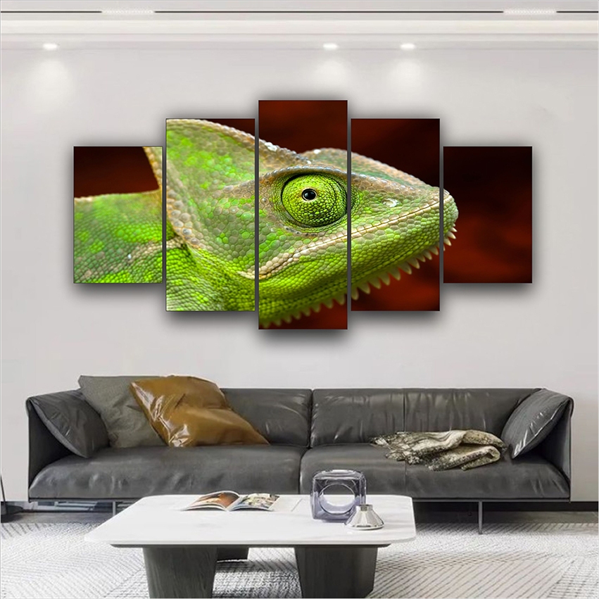 Quadro Decorativo Camaleão Natureza Paisagem Quarto Sala 5 PEÇAS