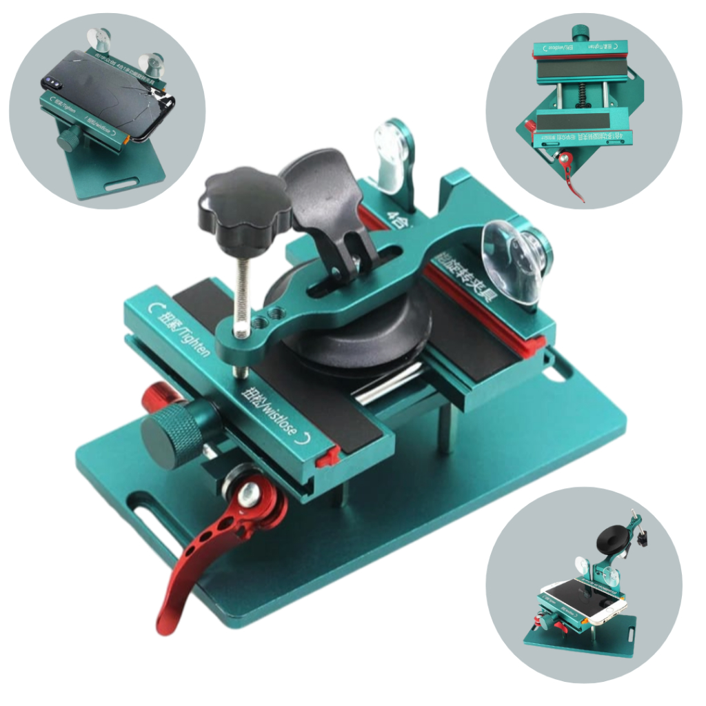 Suporte 4 em 1 de Bancada para Reparo de Placa com Base Rotativa Ventosa Tela Tampa