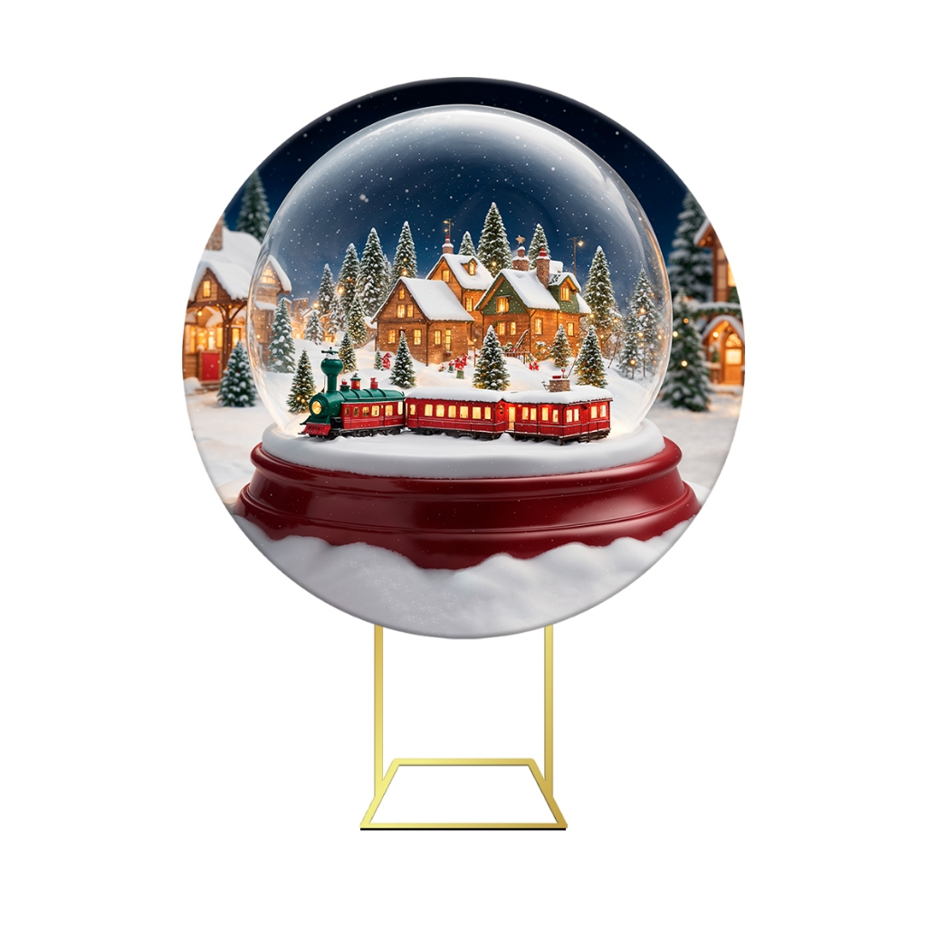 Painel De Festa Redondo Tecido Dezembro Natal Cazinha Globo de Neve 1,50m