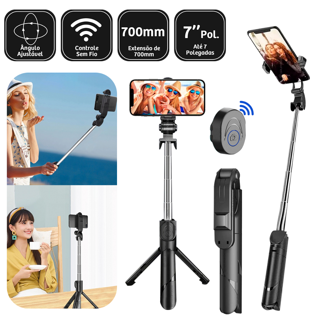 Pau De Selfie Tripé Retrátil Com Botão Bluetooth Suporte De Selfie Portatil Batão De Celular em Oferta na Shopee