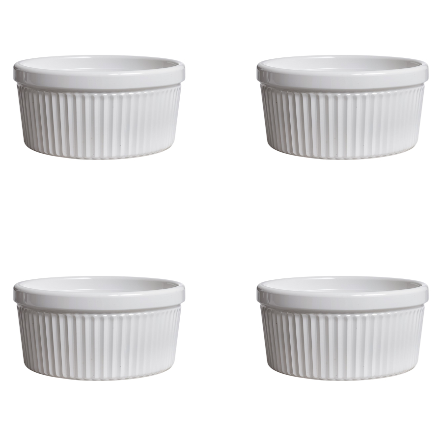 Jogo 4 Potes de Porcelana Ramekin Branco Para Molhos Petiscos Churrascos Molheira Lanchone...