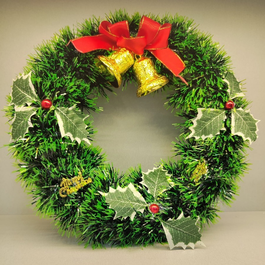 Guirlanda 30Cm Verde Para Porta Com Laço Ou Sinos Ou Bola Enfeite De Natal Decoração Natalina