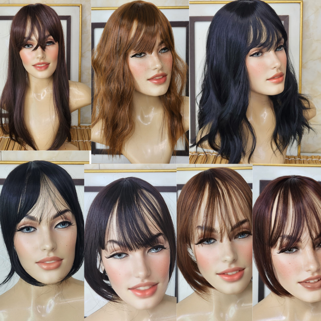 Topo da cabeça cabelo liso, cabelo ondulado, cabelo cheio premium com franja, cabelo sem franja, divisão de silicone
