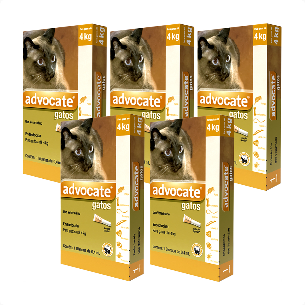 Kit 5 Antipulgas Advocate Elanco 0,4 mL para Gatos até 4 Kg - 1 Bisnaga - Pets