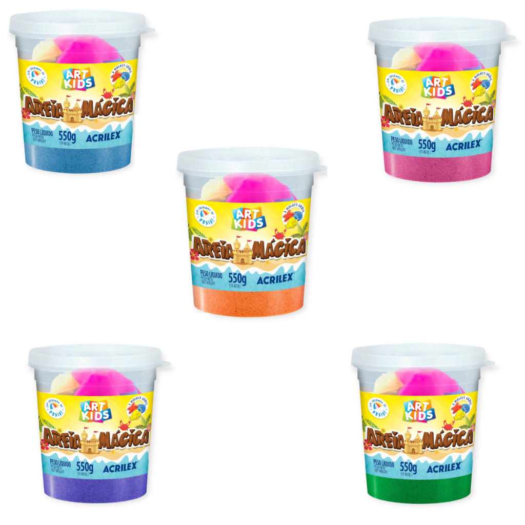 Kit Com 5 Areia Mágica Cinética Coloridas Art Kids 550g