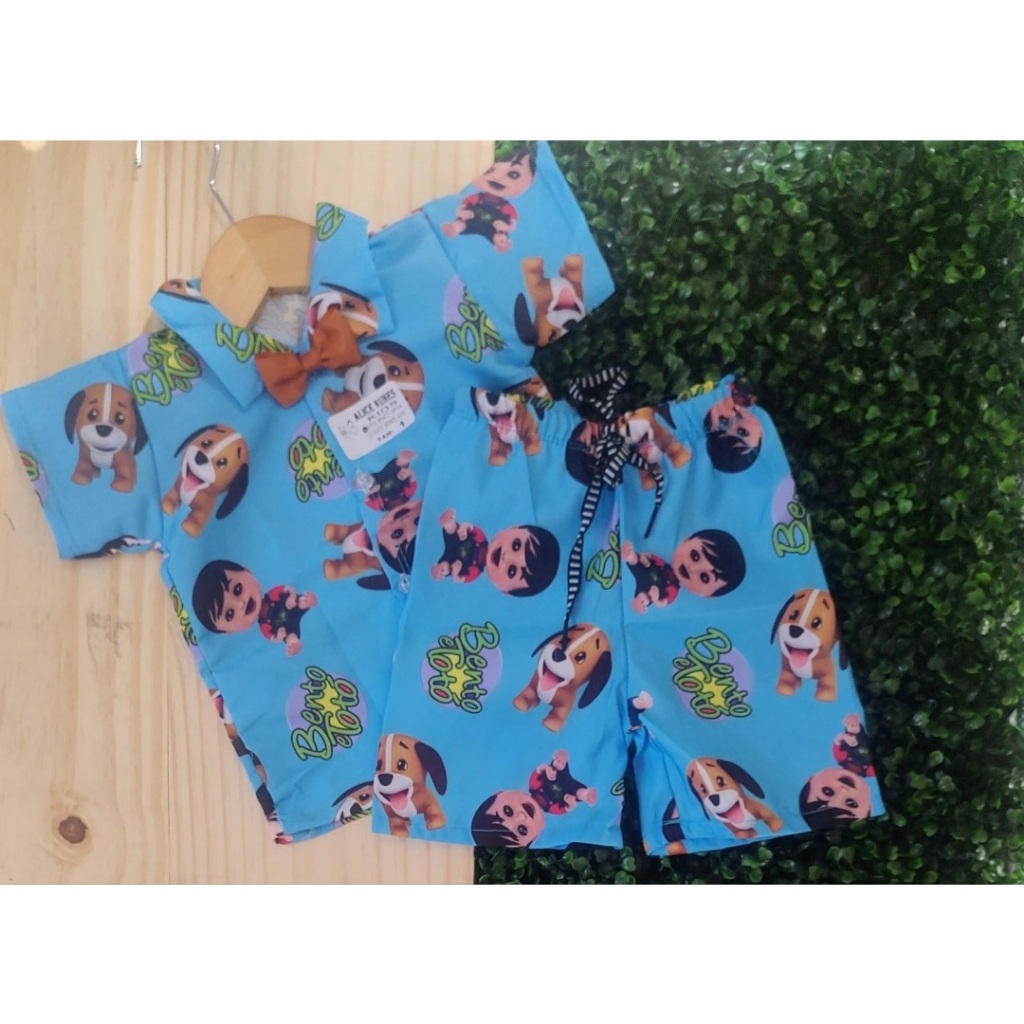 Conjunto Mauricinho camisa social com shorts Tema Bento e Totó ( pronta entrega ) envio imediato meninos infantil